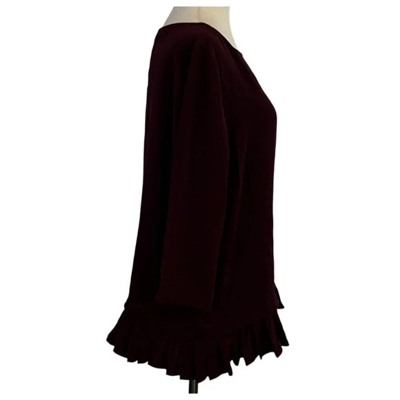 J Jill Womens Burgundy Pleated Hem Tunic Top Medium Round Neck Polyester Career - Picture 4 of 9